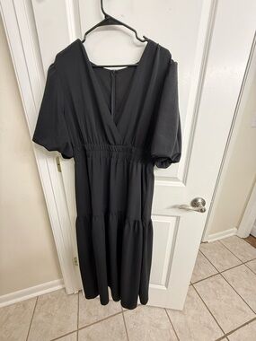 Black V-Neck Tiered Maxi Dress